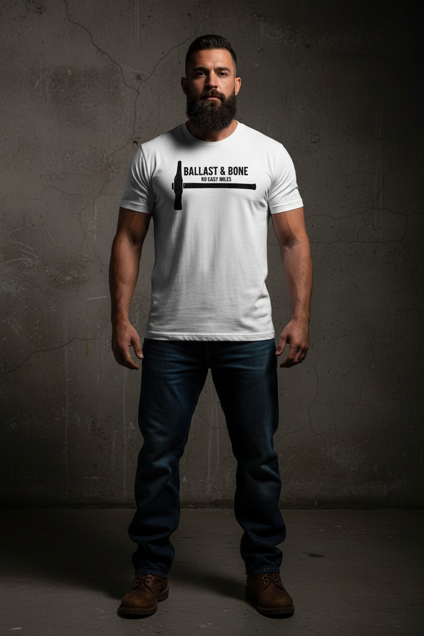 White t-shirt front with hammer design