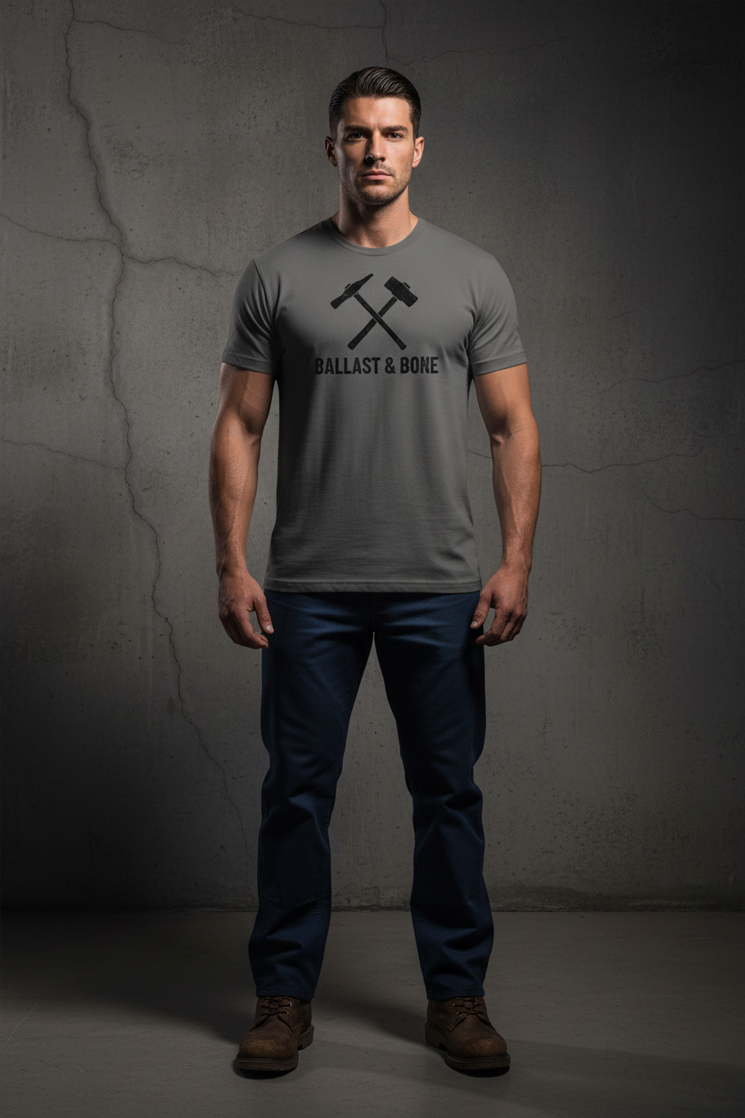 Asphalt t-shirt front with crossed hammers