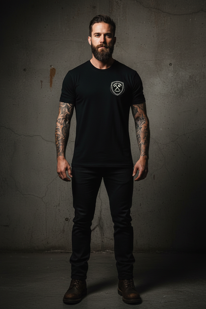 Black Tee Front Mockup with Chest Badge