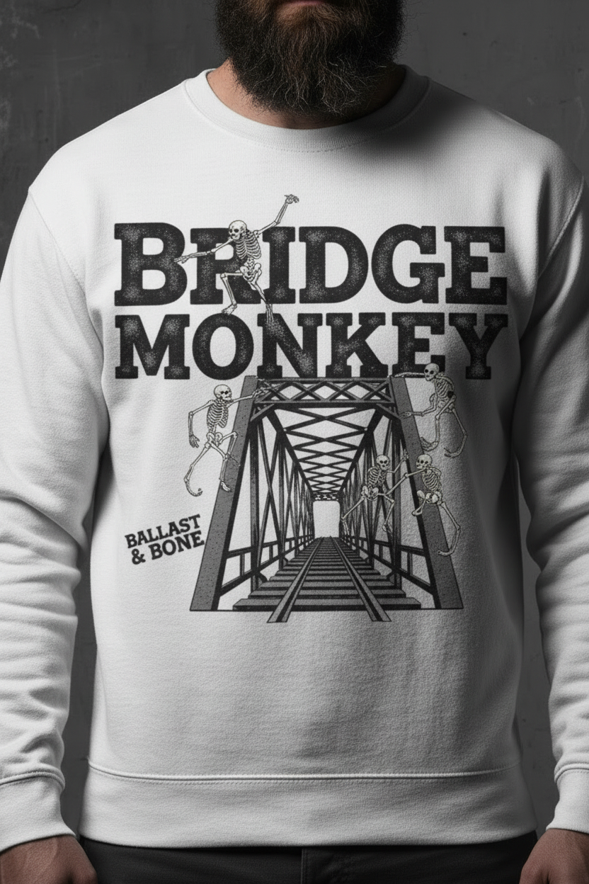 Bridge Monkey Design Close-Up - White Crewneck