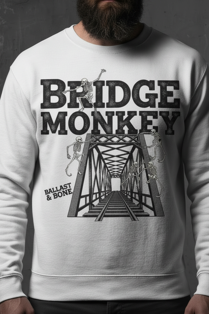Bridge Monkey Design Close-Up - White Crewneck