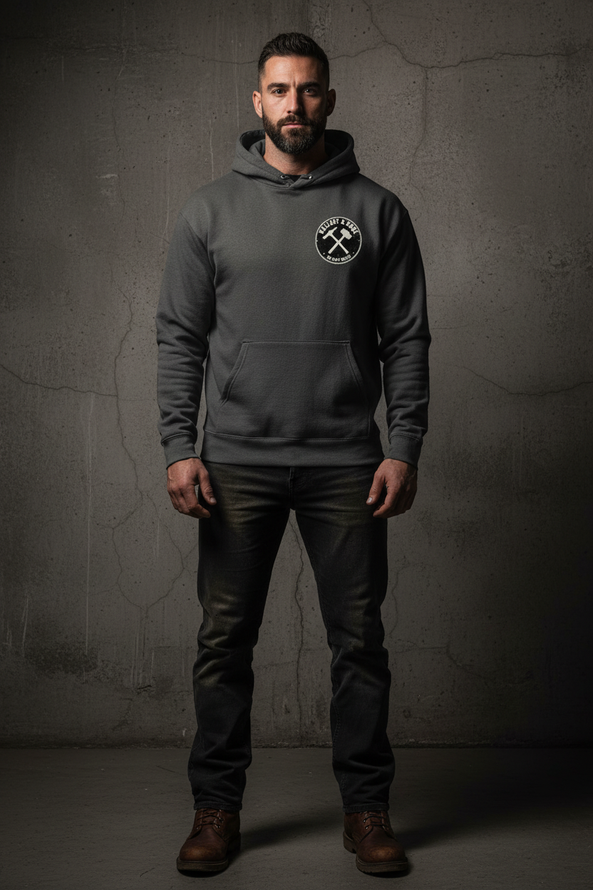 Charcoal Hoodie Front - Exact Badge