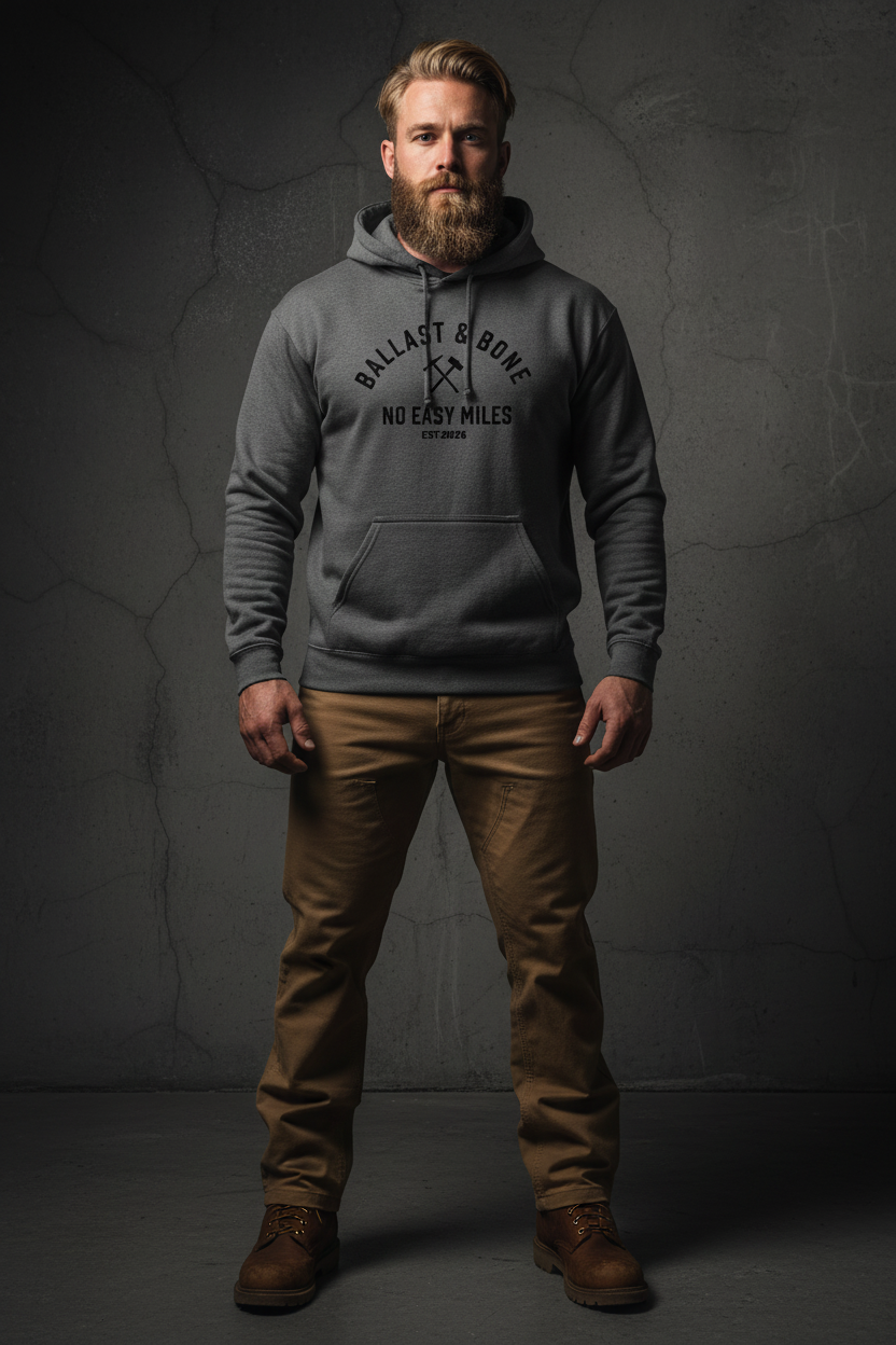 Charcoal Hoodie Front Mockup - Blonde Model
