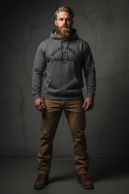 Charcoal Hoodie Front Mockup - Blonde Model