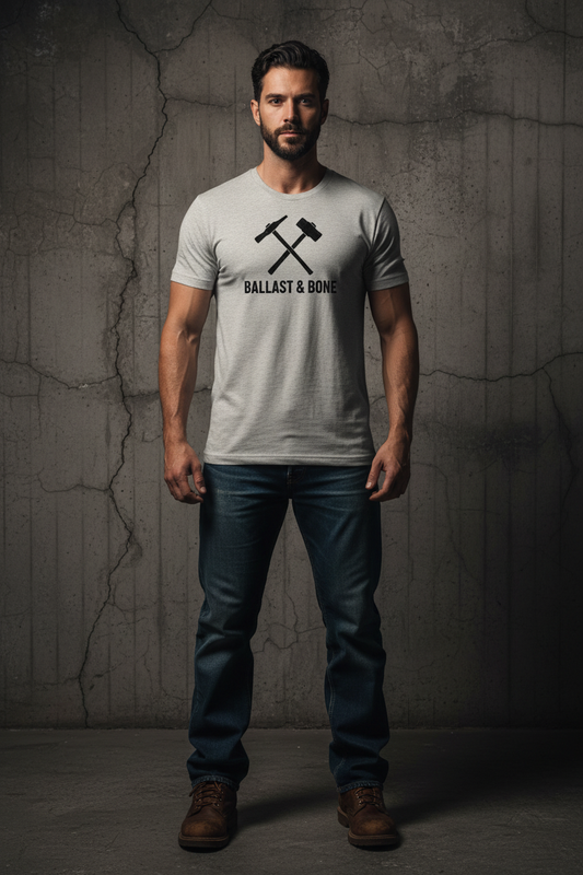 Heather dust t-shirt front with crossed hammers