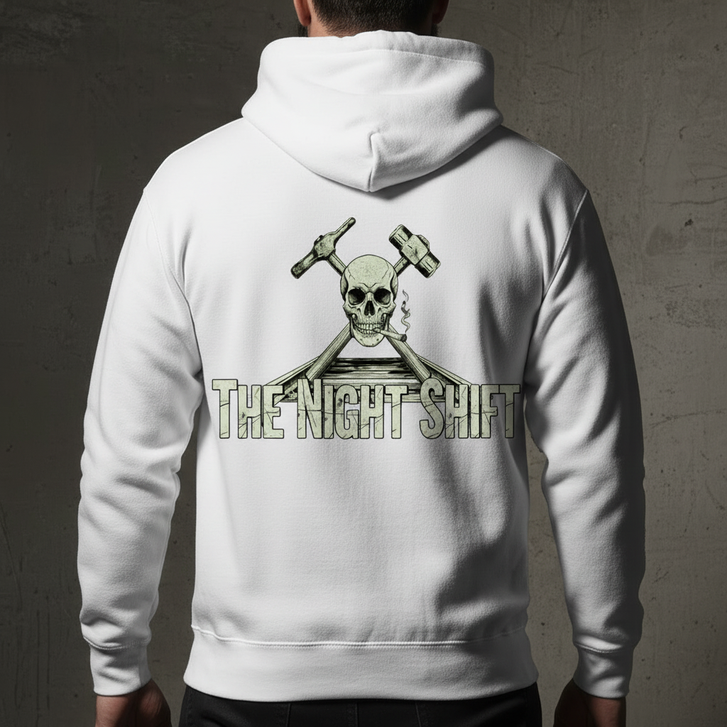 Night Shift Hoodie - White Zoomed Back