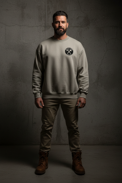 Oversized Crewneck Front - Sand with Small Chest Badge
