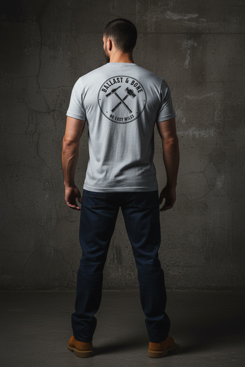 Silver t-shirt back with large badge