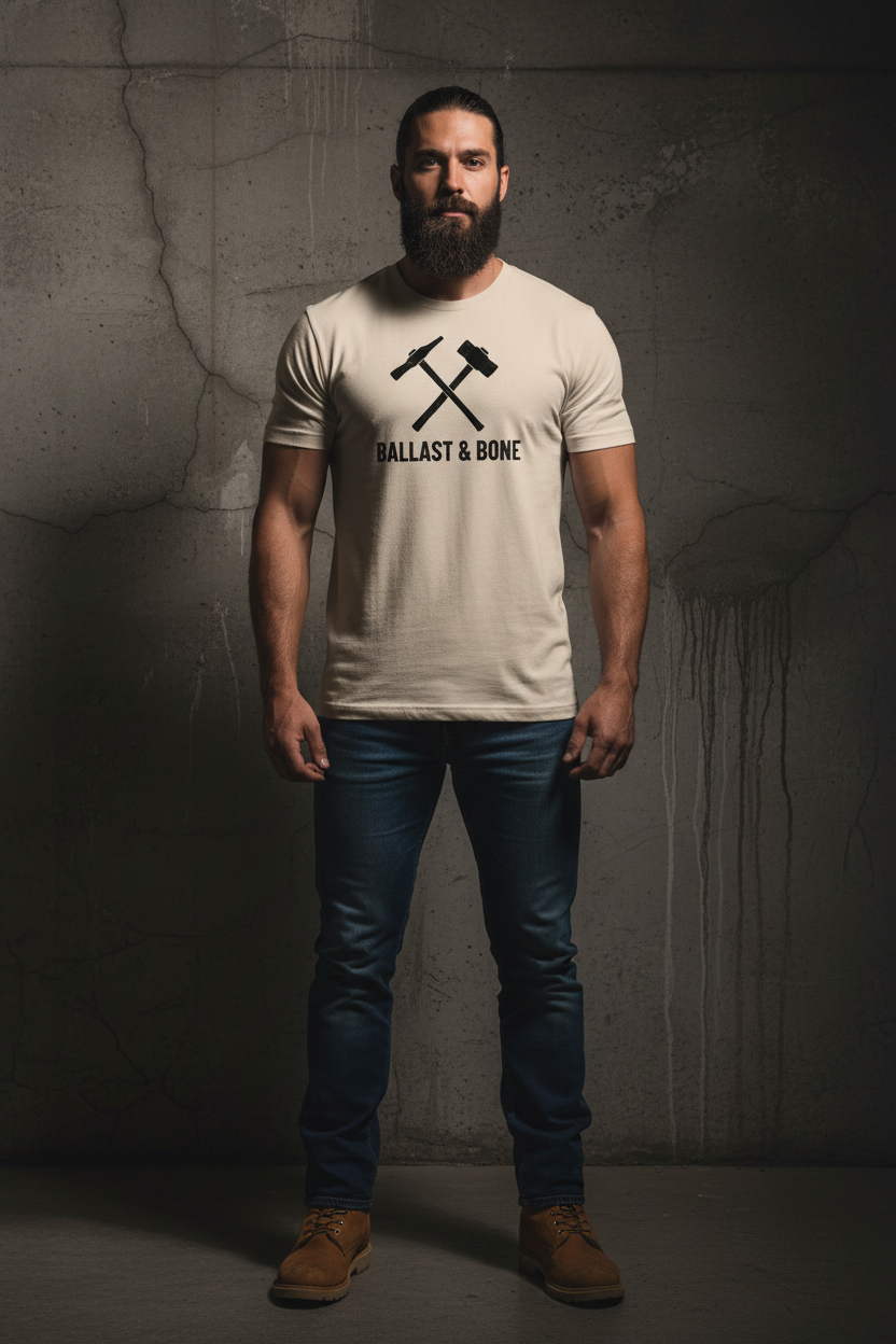 Soft cream t-shirt front with crossed hammers