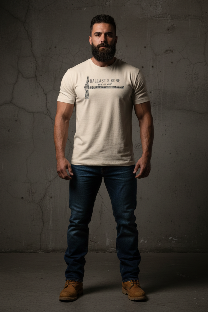 Soft cream t-shirt front with hammer design