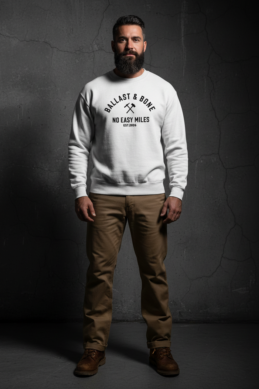 White Crewneck Crossed Hammers Front Mockup